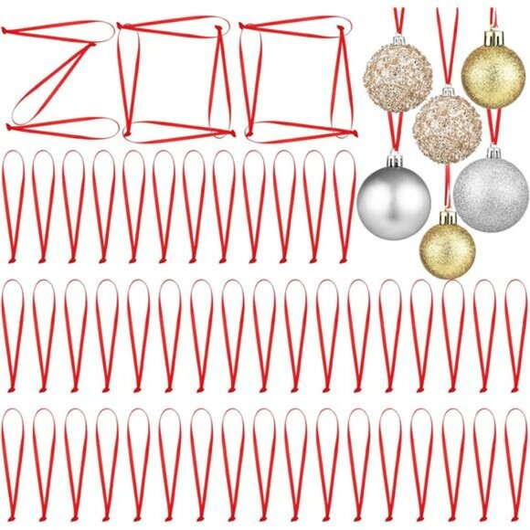 200 Pcs Red Ribbon Hangers Christmas Ornament String Tree Loop Craft Decoration - Picture 1 of 8